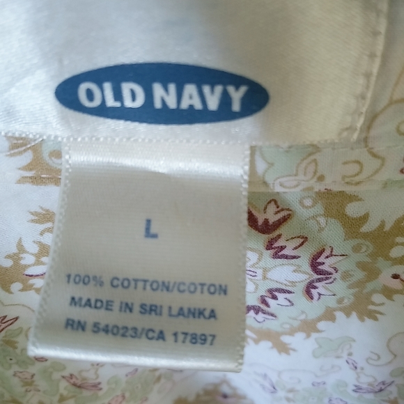 Old Navy L Royal Floral Gold Berry Collared Long Sleeved Cotton Top Workwear - Picture 4 of 8